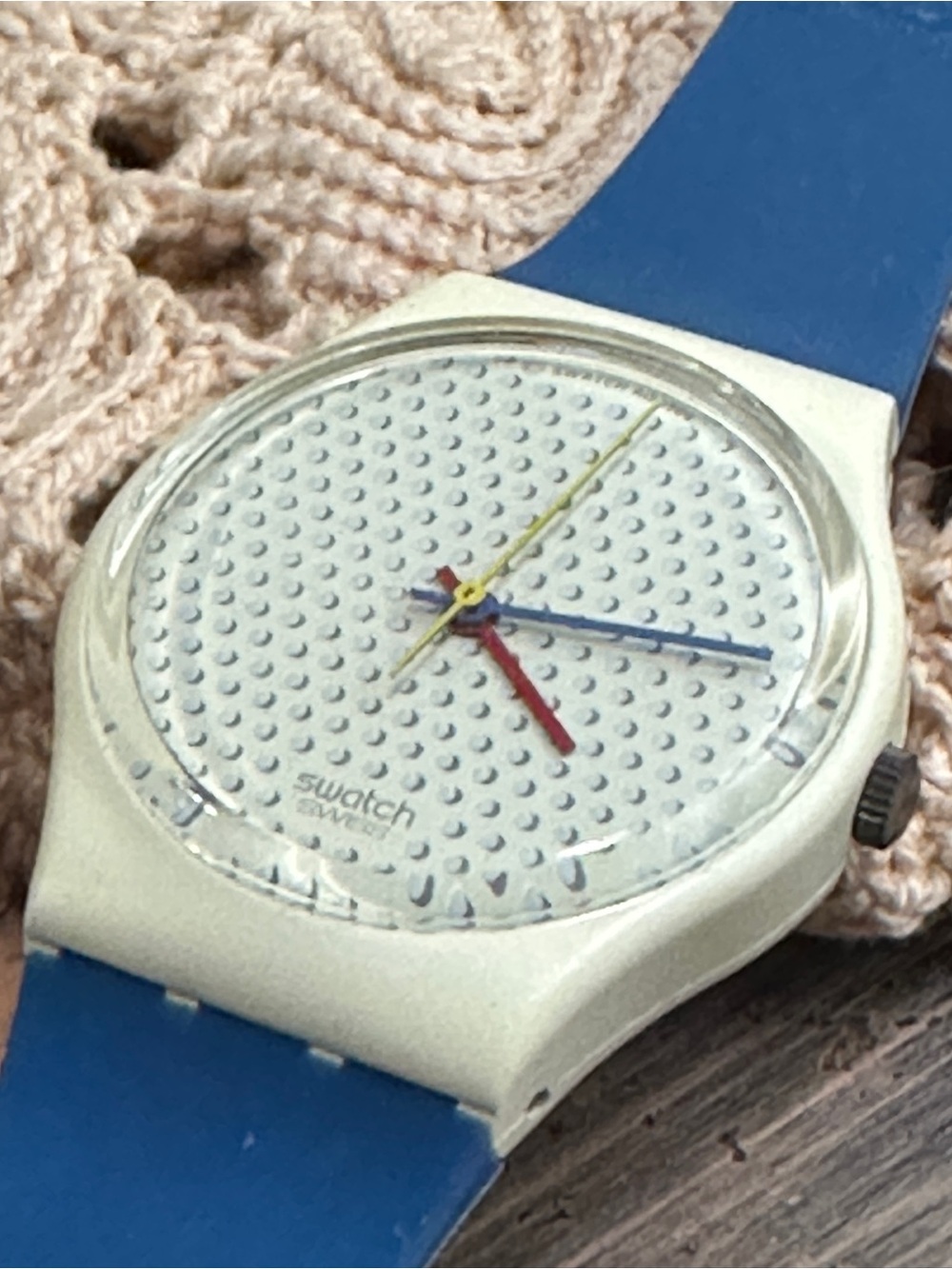 Swatch White Dial Blue Strap Colorful Hands Quartz Watch